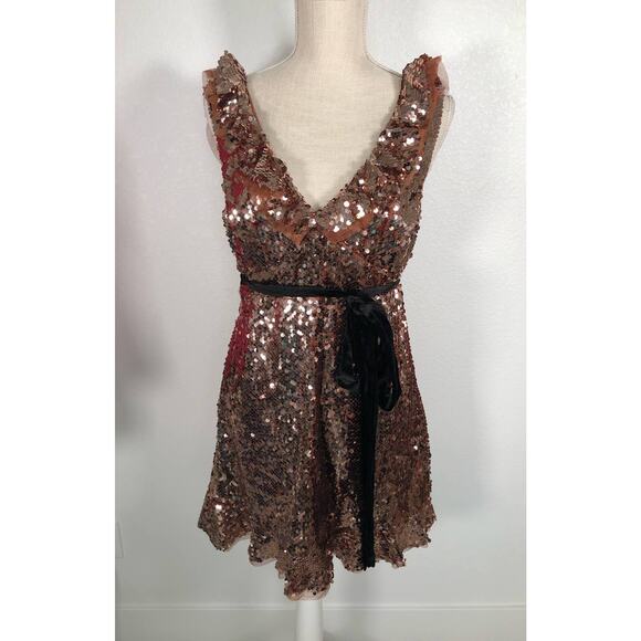 Free People Mini Siren Bronze Sequin Dress - 4 - Picture 2 of 8